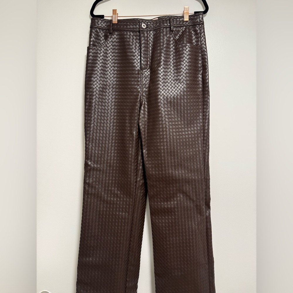 New Deep Brown Woven Leather Pants (extra tall)